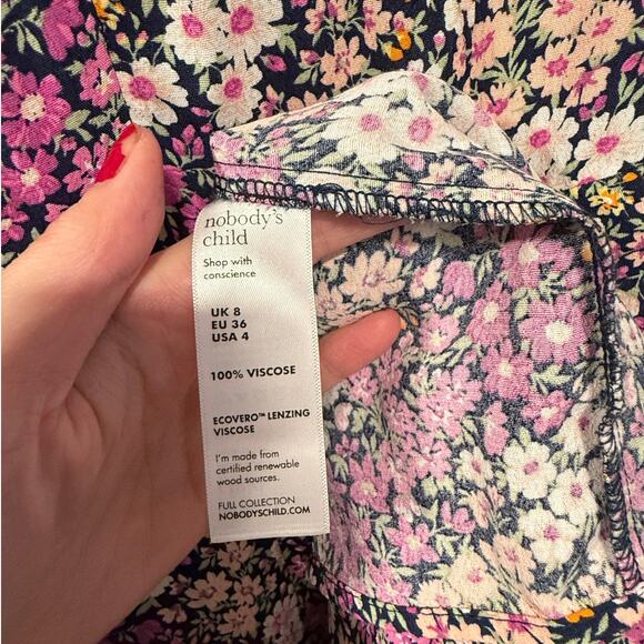 NEW! Nobody's Child US 4/UK 8 Puff Shoulder Liberty Floral Tea Dress Pink Black - Picture 7 of 10